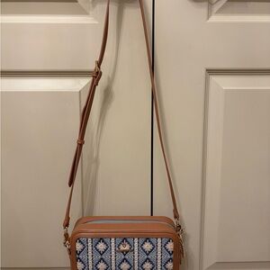 Spartina blue and brown embroidered Crossbody Bag